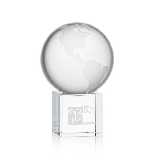 Awards and Trophies - Globe Globe on Cube Crystal Award