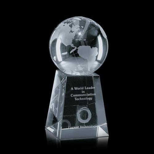 Awards and Trophies - Globe Globe on Tall Base Crystal Award