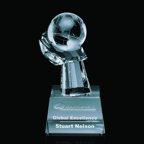 Awards and Trophies - Globe on Hand Globe Crystal Award