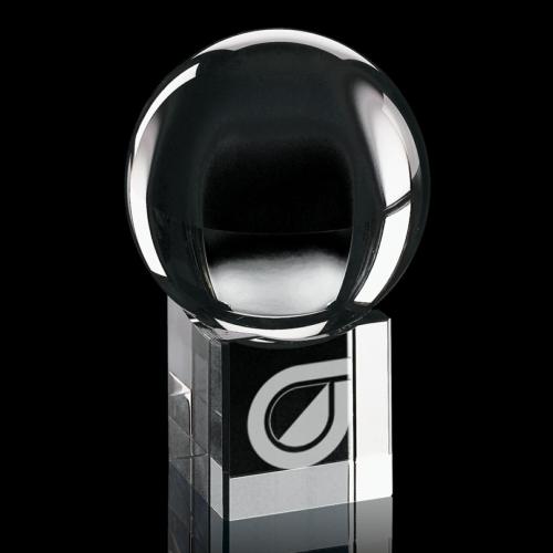 Awards and Trophies - Optical Sphere Globe on Cube Base Crystal Award