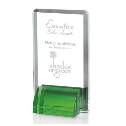 Awards and Trophies - Veronese Green Rectangle Crystal Award