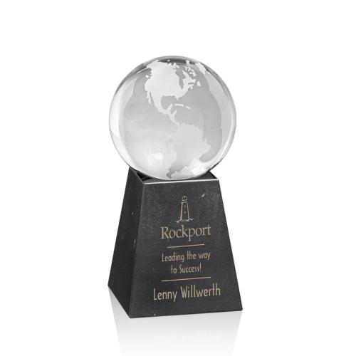 Awards and Trophies - Globe Globe on Tall Marble Crystal Award