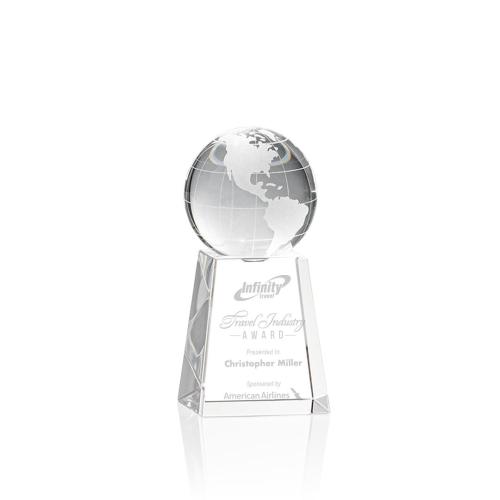 Awards and Trophies - Globe Globe on Tall Base Crystal Award