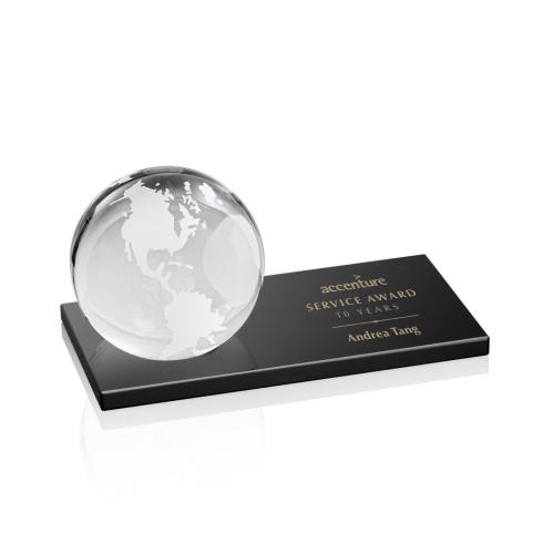 Awards and Trophies - Globe Globe on Black Base Crystal Award