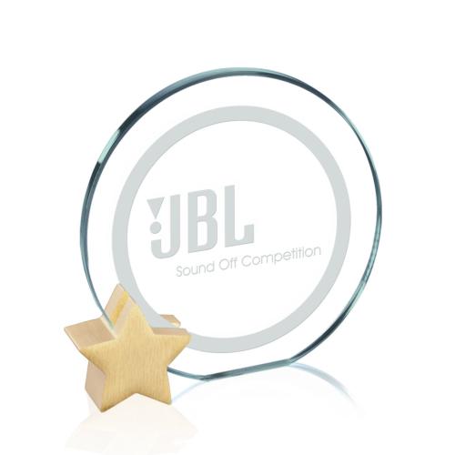 Awards and Trophies - Verdunn Jade/Gold Star Circle Glass Award