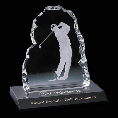 Awards and Trophies - Golf Awards - Golfer Iceberg Crystal on Marble -Male Award