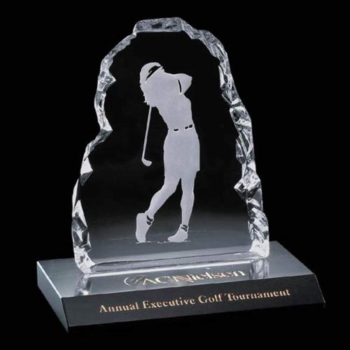 Awards and Trophies - Golf Awards - Golfer Iceberg Crystal on Marble -Female Award
