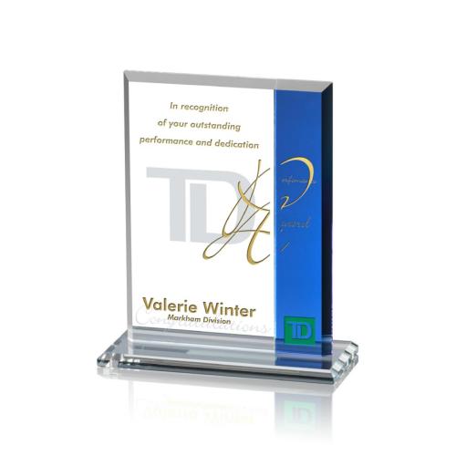 Awards and Trophies - Claremont Blue Rectangle Crystal Award