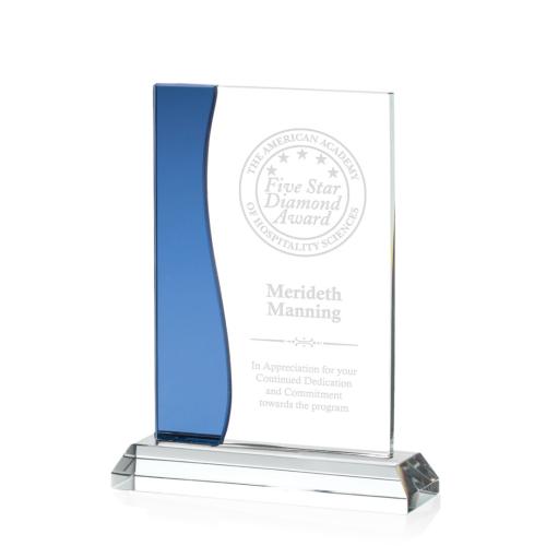 Awards and Trophies - Landfield Blue Rectangle Crystal Award