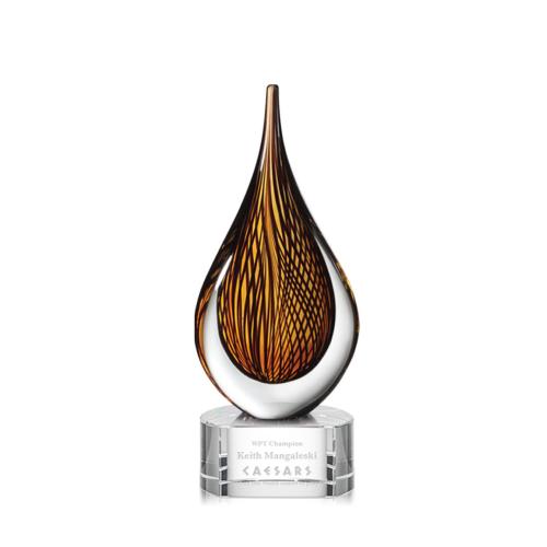 Awards and Trophies - Crystal Awards - Glass Awards - Art Glass Awards - Barcelo Clear on Paragon Base Tear Drop Glass Award
