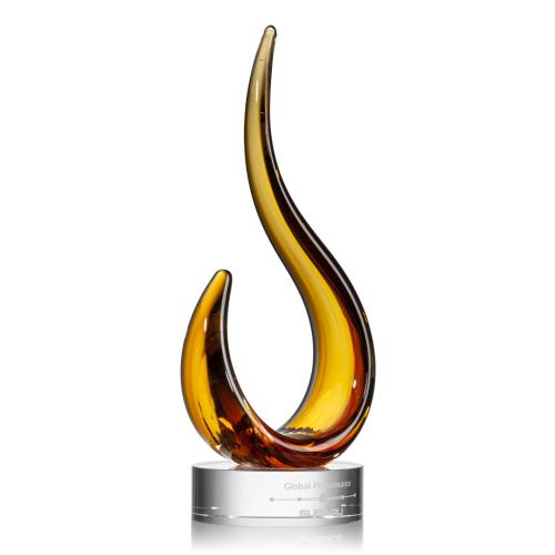 Awards and Trophies - Crystal Awards - Glass Awards - Art Glass Awards - Amber Blaze Flame Glass Award
