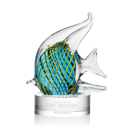 Awards and Trophies - Crystal Awards - Glass Awards - Art Glass Awards - Davos Fish Animals on Stanrich Base Glass Award