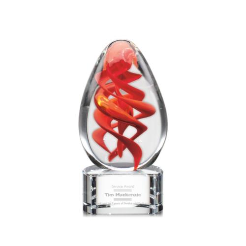 Awards and Trophies - Crystal Awards - Glass Awards - Art Glass Awards - Helix Clear on Paragon Base Tear Drop Glass Award