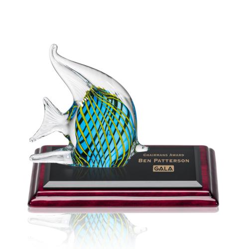 Awards and Trophies - Crystal Awards - Glass Awards - Art Glass Awards - Davos Fish Animals on Albion™ Base Glass Award