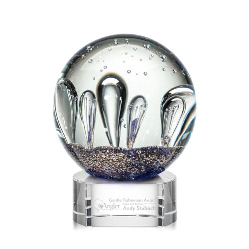 Awards and Trophies - Crystal Awards - Glass Awards - Art Glass Awards - Serendipity Clear on Paragon Base Globe Glass Award