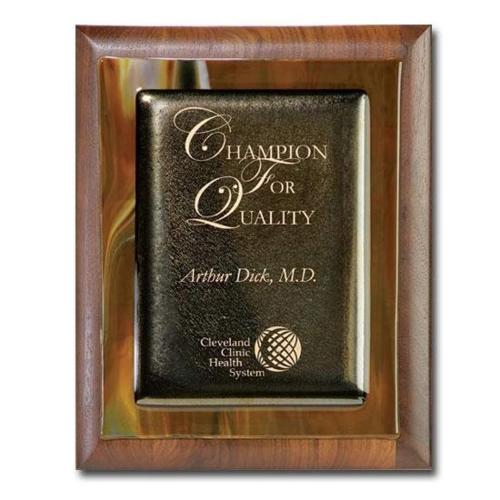 Awards and Trophies - Plaque Awards - Glass Plaques - Metallic Fusion Plaque - Walnut/Brown