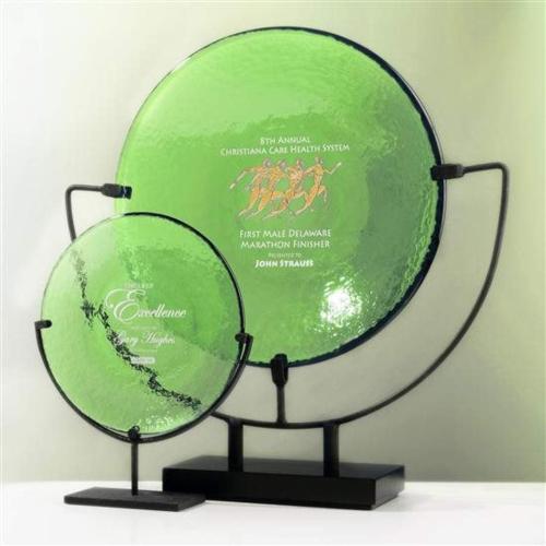 Awards and Trophies - Crystal Awards - Glass Awards - Art Glass Awards - Spinoza Celery Circle Glass Award