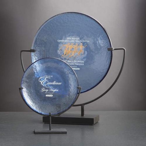 Awards and Trophies - Crystal Awards - Glass Awards - Art Glass Awards - Spinoza Cobalt Circle Glass Award