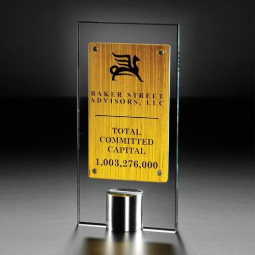 Awards and Trophies - Crystal Awards - Glass Awards - Art Glass Awards - Mondrian Amber Rectangle Glass Award