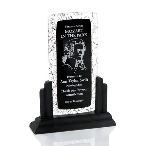 Awards and Trophies - Crystal Awards - Glass Awards - Art Glass Awards - Tuxedo Fusion Rectangle Glass Award
