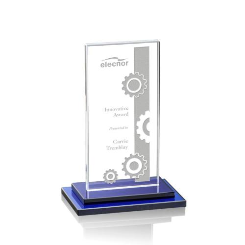 Awards and Trophies - Santorini Blue Rectangle Crystal Award