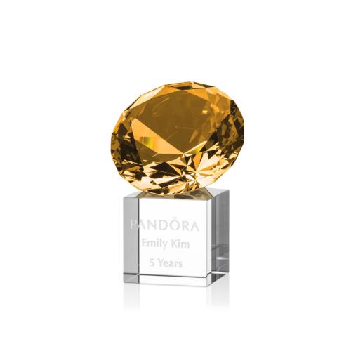 Awards and Trophies - Gemstone Amber on Cube Crystal Award
