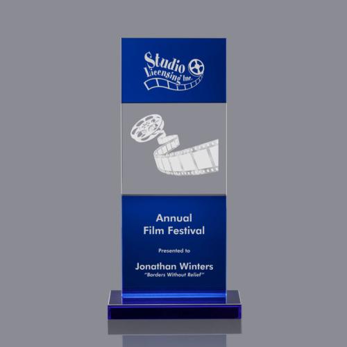 Awards and Trophies - Basilia 3D Blue Rectangle Crystal Award