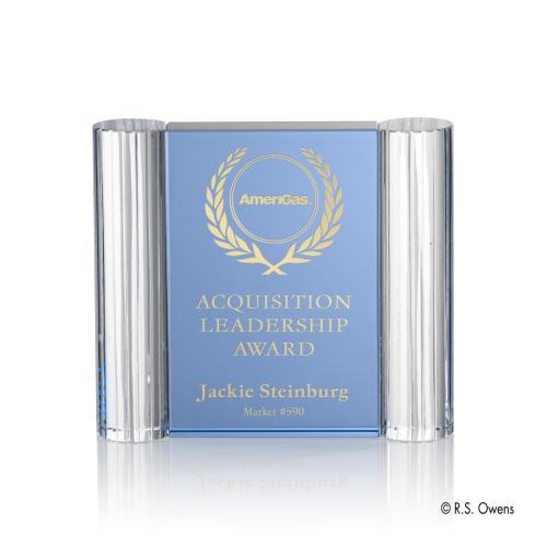 Awards and Trophies - Opus Light Blue Rectangle Crystal Award
