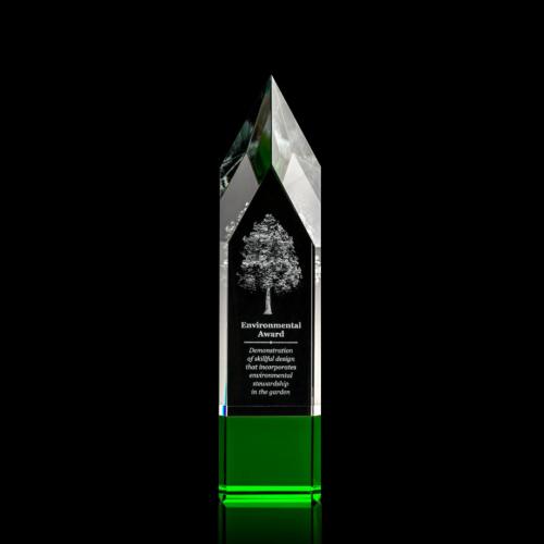 Awards and Trophies - Coventry 3D Green  Obelisk Crystal Award