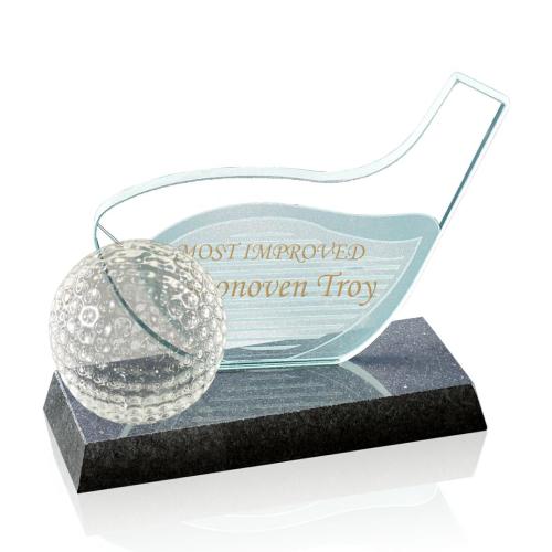 Awards and Trophies - Unique Awards - Golf Driver & Ball Globe Glass Award