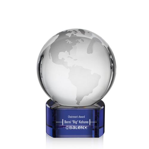 Awards and Trophies - Globe Blue on Paragon Globe Crystal Award
