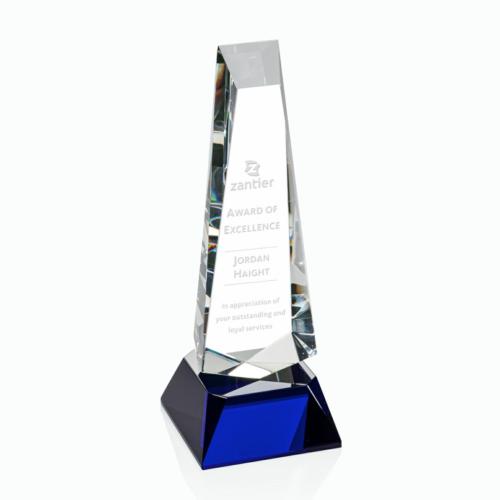 Awards and Trophies - Rustern Blue  on Base Obelisk Crystal Award