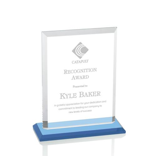 Awards and Trophies - Denison Sky Blue Rectangle Crystal Award