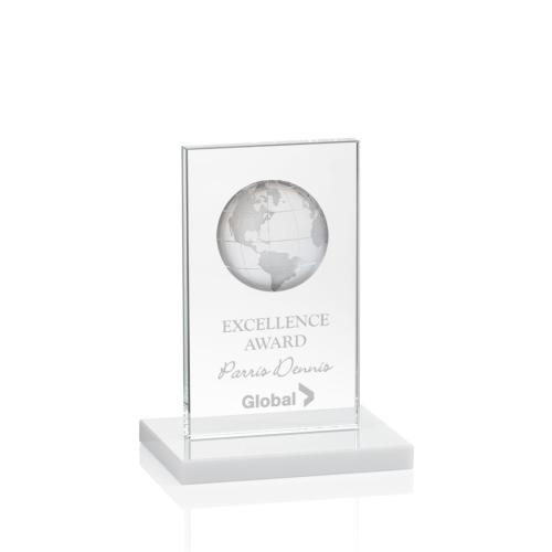 Awards and Trophies - Brannigan Globe White  Rectangle Crystal Award