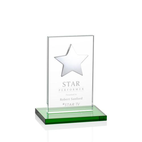 Awards and Trophies - Dallas Star Green/Silver Rectangle Crystal Award