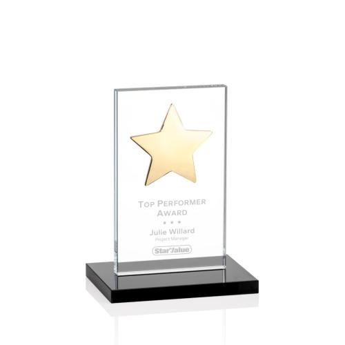Awards and Trophies - Dallas Star Black/Gold Rectangle Crystal Award
