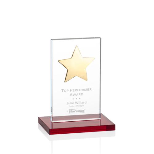Awards and Trophies - Dallas Star Red/Gold  Rectangle Crystal Award