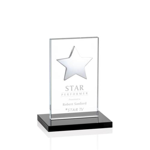 Awards and Trophies - Dallas Star Black/Silver  Rectangle Crystal Award