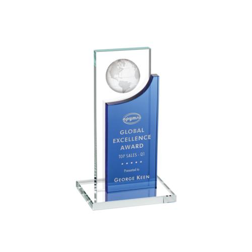 Awards and Trophies - Sherwood Globe Blue Rectangle Crystal Award