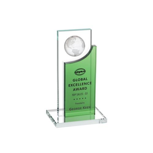 Awards and Trophies - Sherwood Globe Green Rectangle Crystal Award