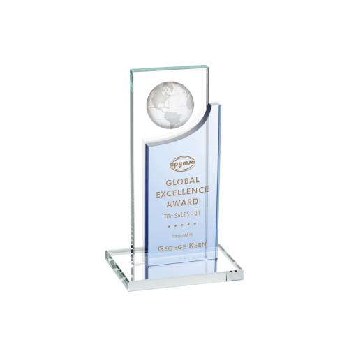 Awards and Trophies - Sherwood Globe Sky Blue Rectangle Crystal Award