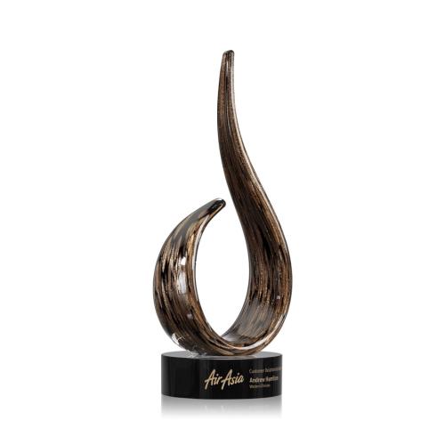 Awards and Trophies - Crystal Awards - Glass Awards - Art Glass Awards - Golden Blaze Black Flame Glass Award