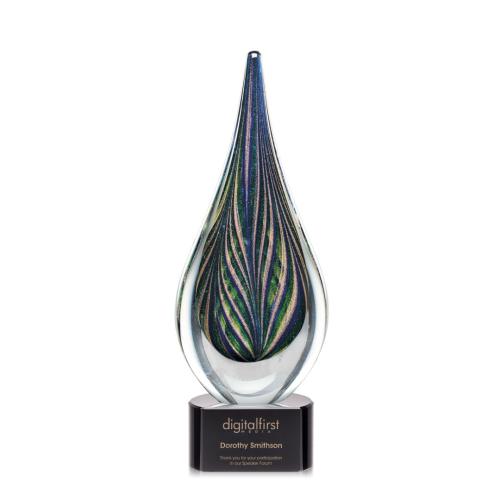 Awards and Trophies - Crystal Awards - Glass Awards - Art Glass Awards - Cobourg Tear Drop on Black Base Glass Award