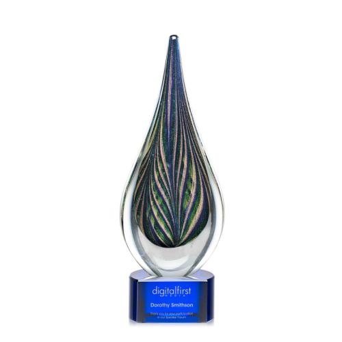 Awards and Trophies - Crystal Awards - Glass Awards - Art Glass Awards - Cobourg Tear Drop on Blue Base Glass Award