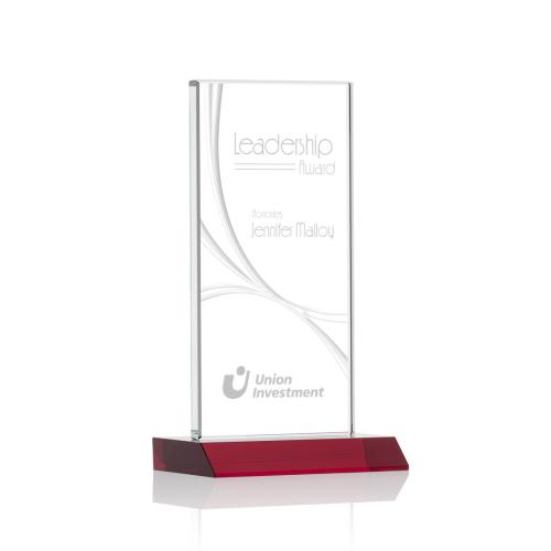 Awards and Trophies - Keane Liquid™ Red  Rectangle Crystal Award