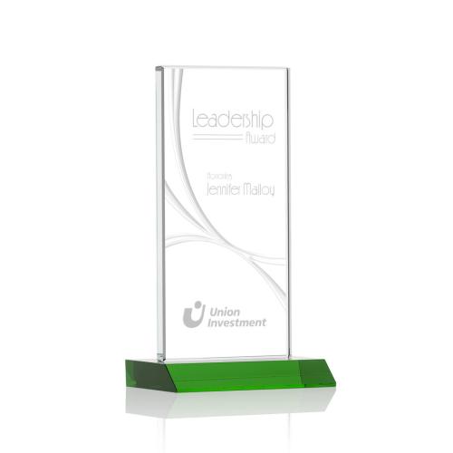 Awards and Trophies - Keane Liquid™ Green  Rectangle Crystal Award
