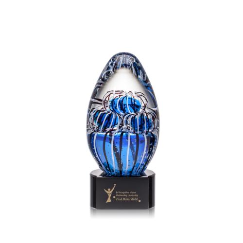 Awards and Trophies - Crystal Awards - Glass Awards - Art Glass Awards - Contempo Black on Paragon Base Tear Drop Glass Award