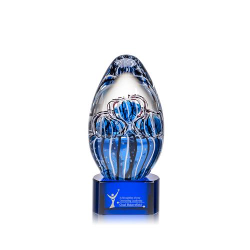 Awards and Trophies - Crystal Awards - Glass Awards - Art Glass Awards - Contempo Blue on Paragon Base Tear Drop Glass Award