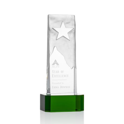 Awards and Trophies - Stapleton Star Green on Base Rectangle Crystal Award
