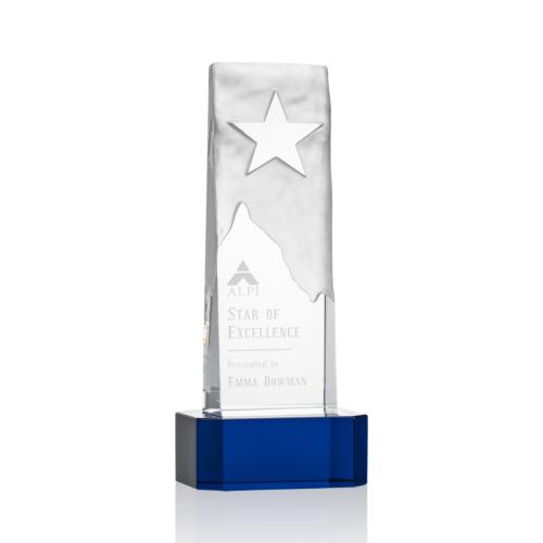 Awards and Trophies - Stapleton Star Blue on Base Rectangle Crystal Award